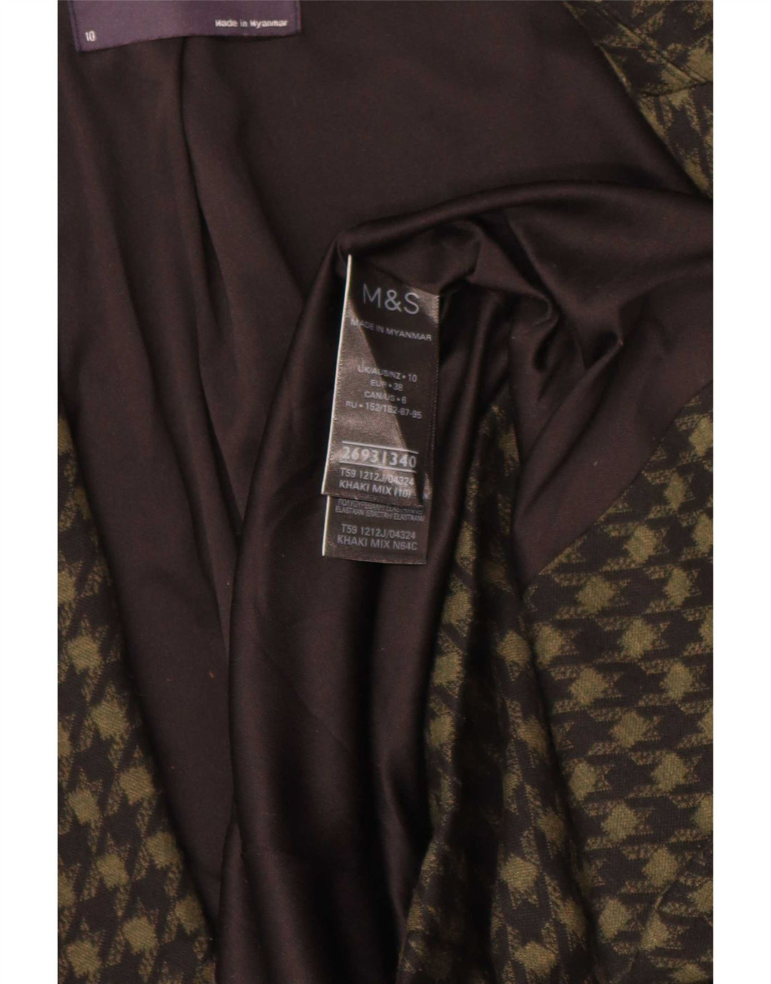 Giacca blazer aperta da donna Marks & Spencer UK 10 piccola pied de poule kaki