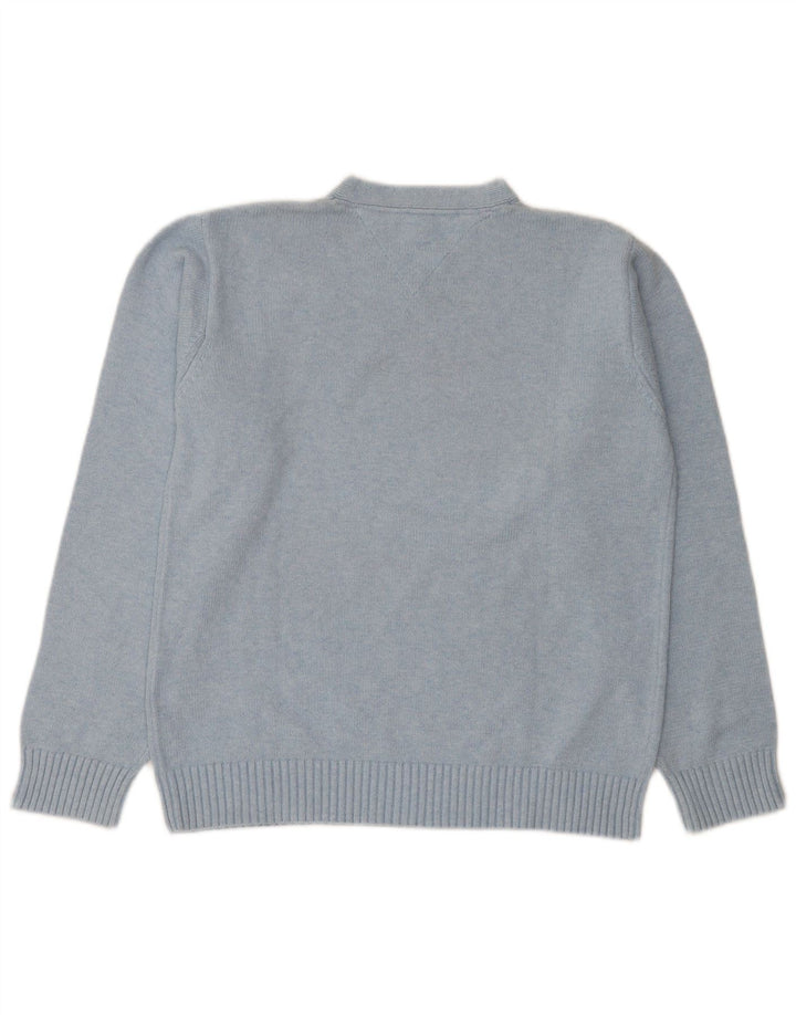 Maglione maglione con scollo a V da uomo Tommy Hilfiger in cotone blu medio