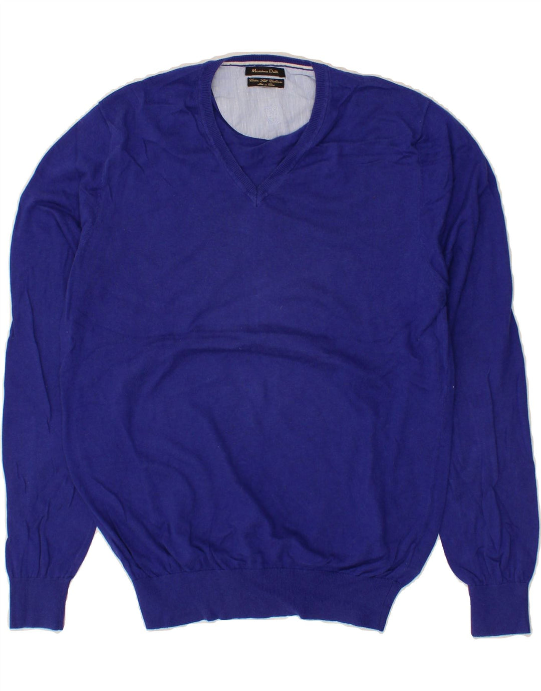 MASSIMO DUTTI Womens V-Neck Jumper Sweater UK 14 Large Blue Cotton Vintage Massimo Dutti and Second-Hand Massimo Dutti from Messina Hembry 