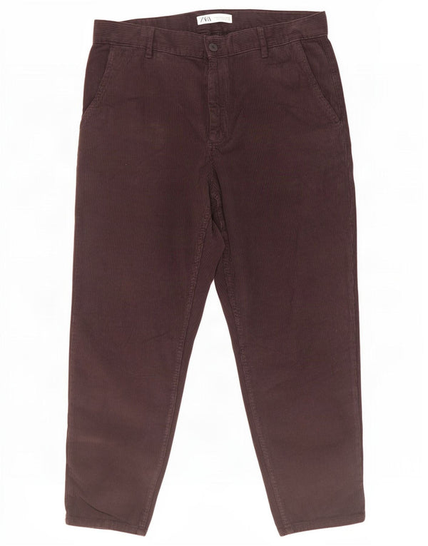 Zara Mens Tapered Corduroy Trousers EU 44 Large W34 L28 Grey Cotton
