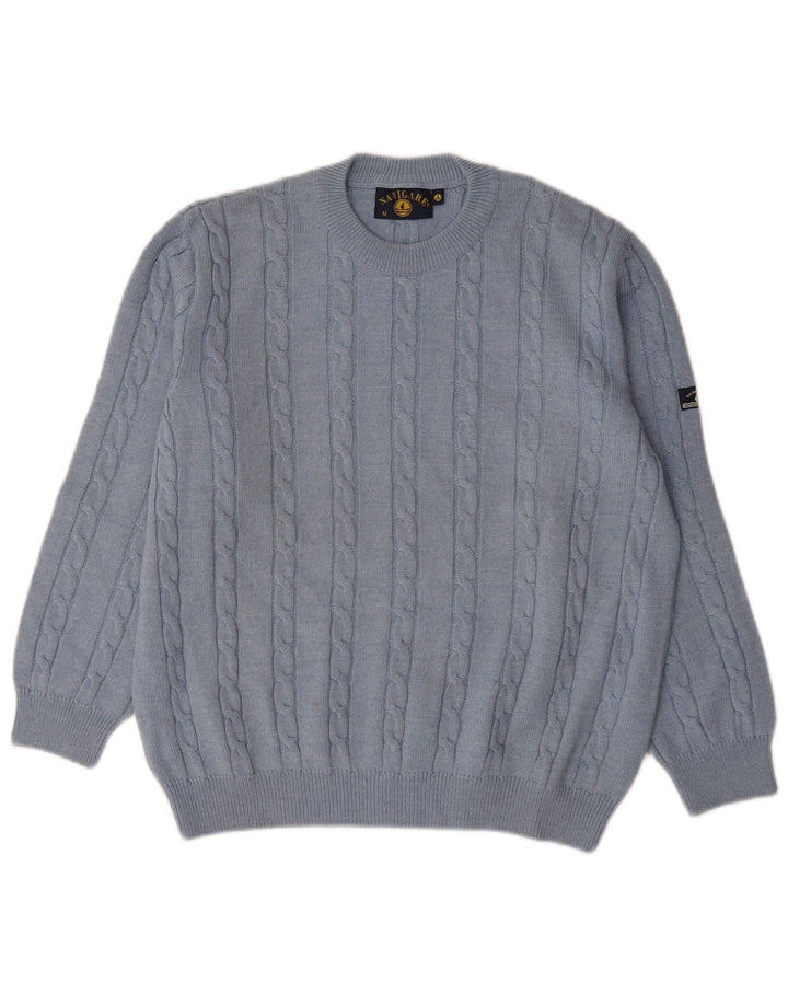 Maglione maglione girocollo da uomo Navigare blu medio in lana merino