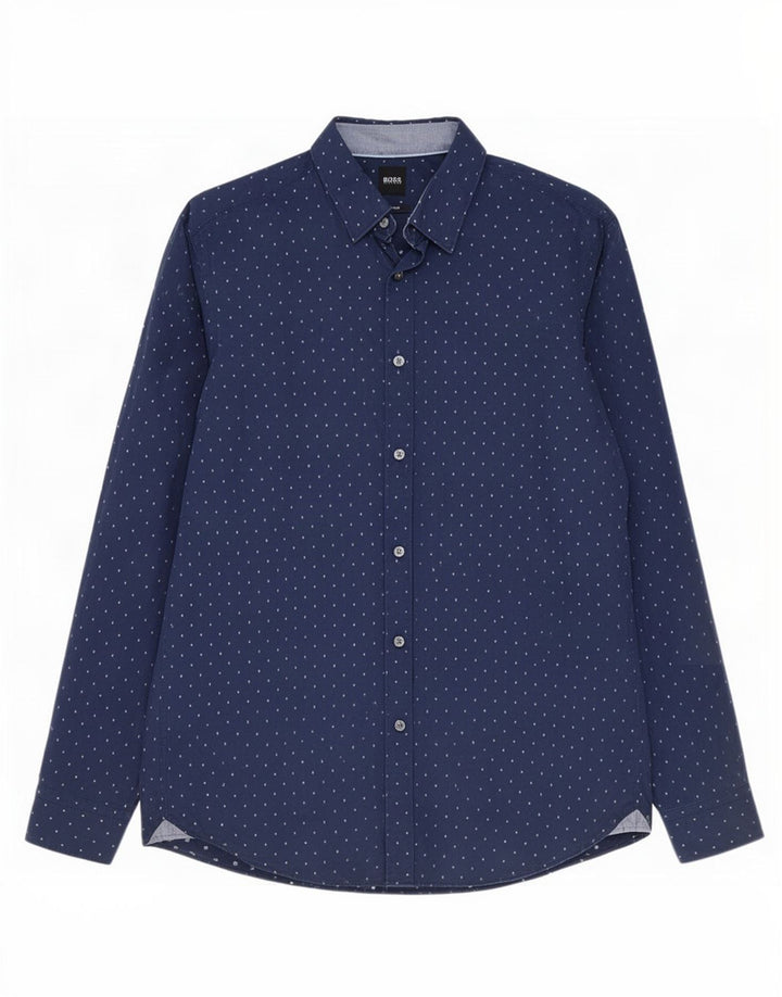 Camicia da uomo Regular Fit Hugo Boss Large in cotone maculato blu navy