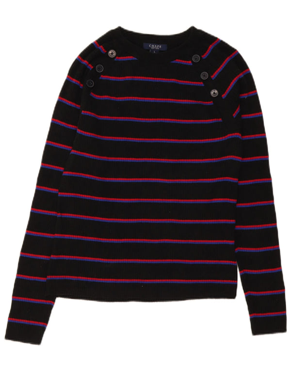Chaps Donna Maglione con scollo a barca Maglione UK 14 Grande cotone a righe nere