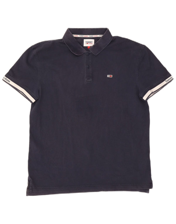Polo da uomo Tommy Hilfiger grande in cotone color block blu navy