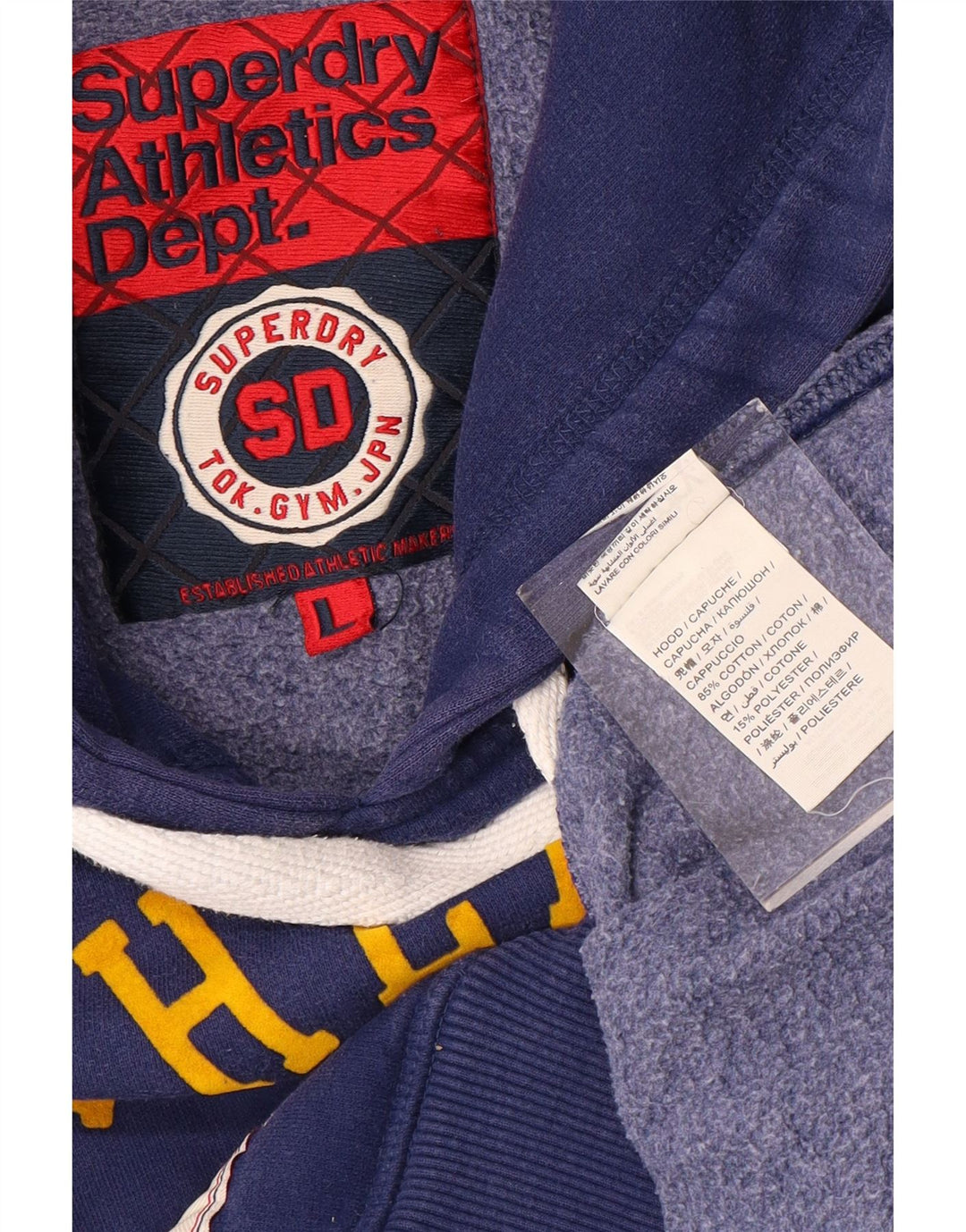 Maglione con cappuccio grafico da uomo SUPERDRY grande cotone blu