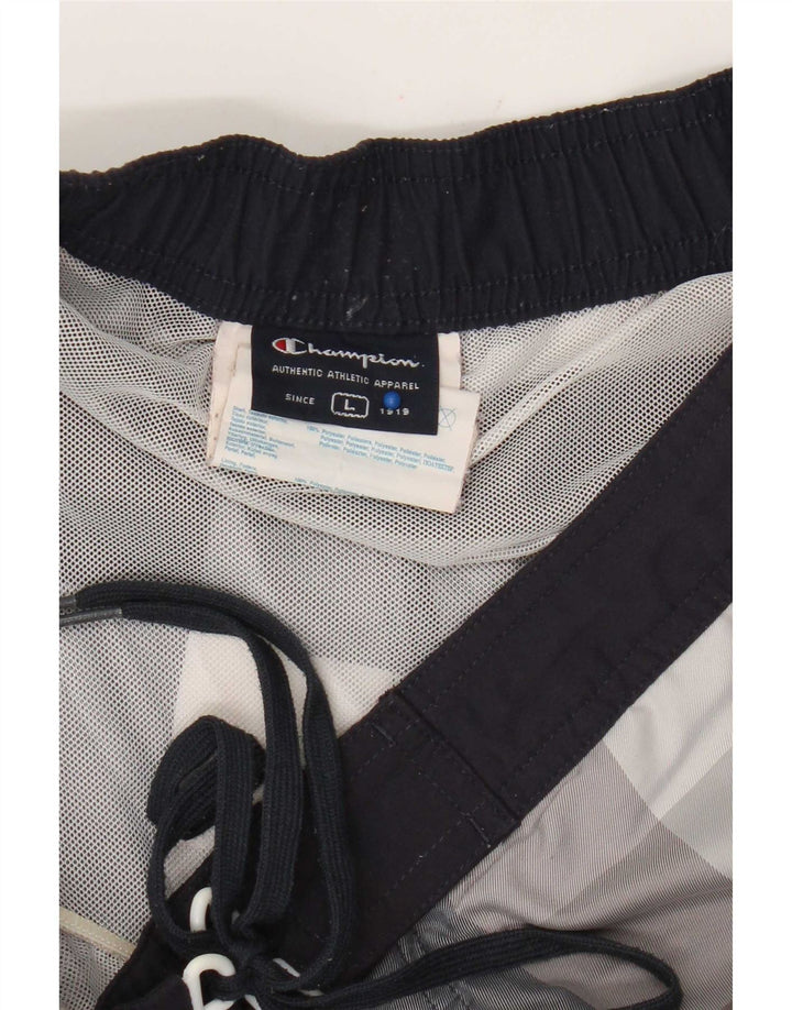 Pantaloncini da bagno da uomo Champion Large in poliestere a quadri grigi