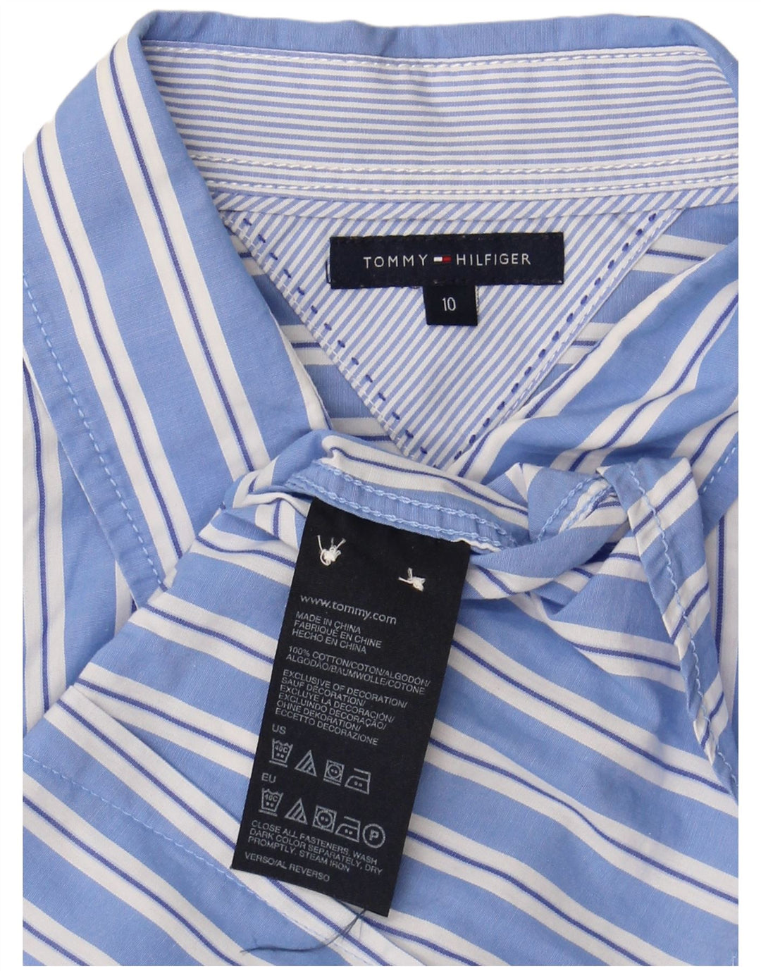 TOMMY HILFIGER Camicia da donna con volant sul davanti US 10 Cotone a righe grandi blu