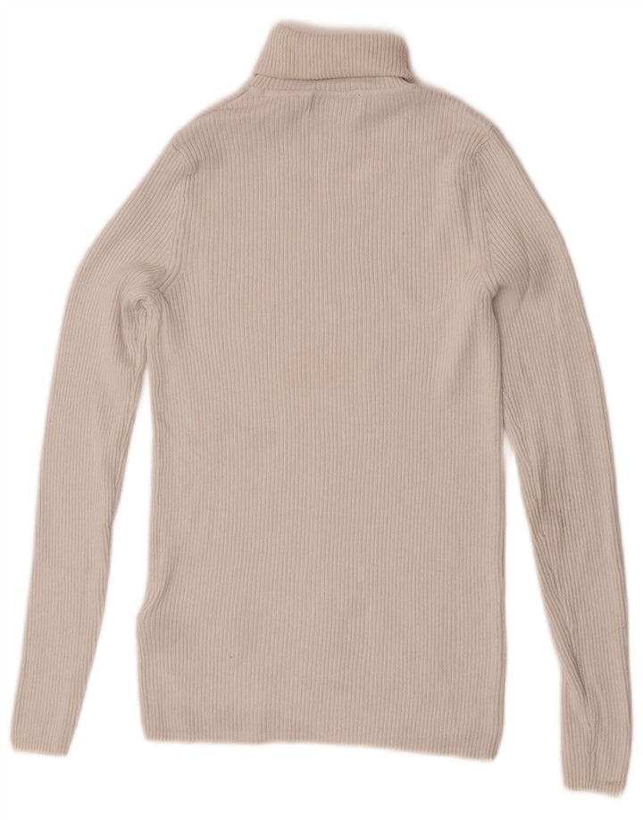Marks & Spencer Top da donna in maglia con collo alto a maniche lunghe UK 10 piccolo bianco sporco