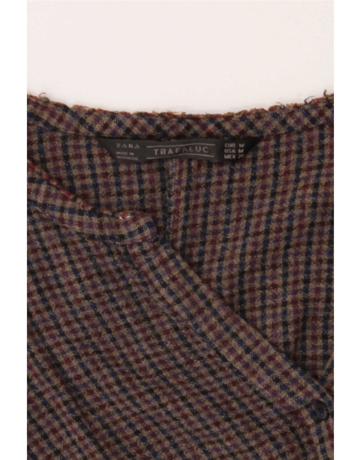 Top corto in camicetta corta da donna Zara UK 14 a quadri marrone medio