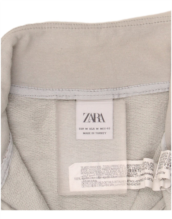 Felpa oversize con collo e zip da donna Zara, maglione UK 14, cotone grigio medio