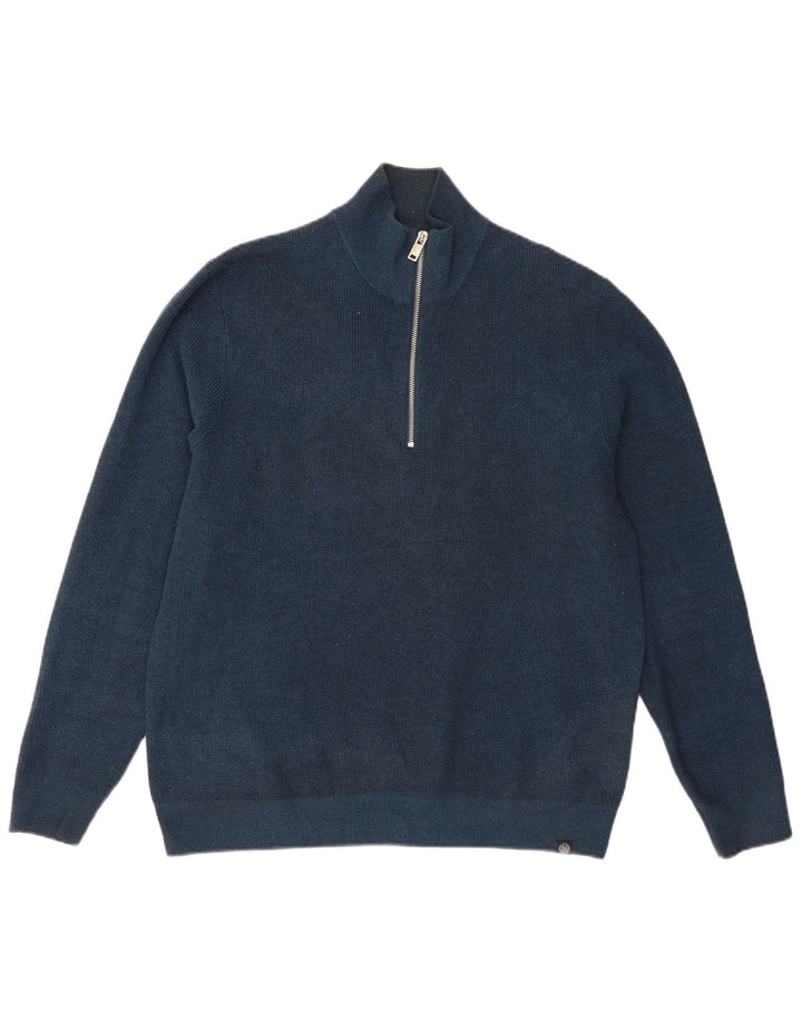 Maglione da uomo Marks & Spencer con zip e collo grande in cotone blu navy