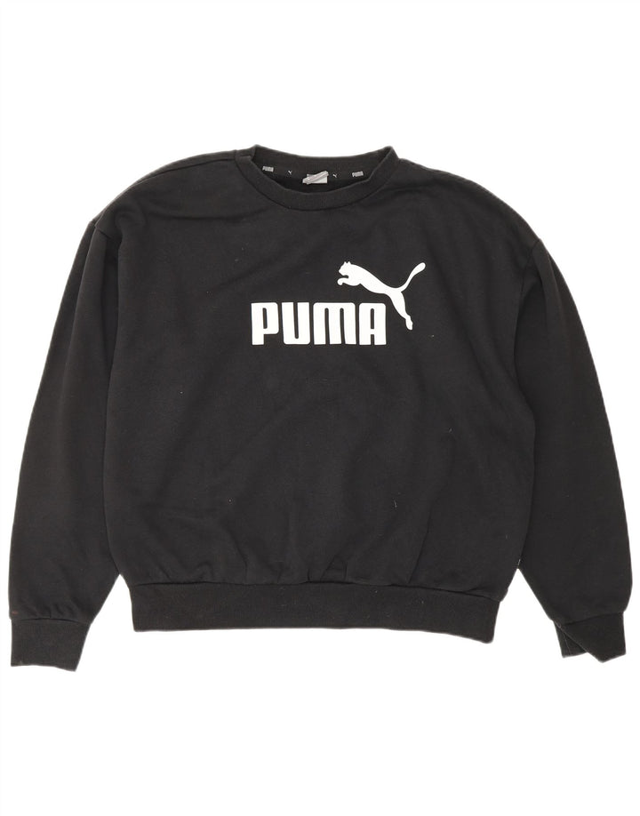 Felpa con grafica PUMA da donna, maglione UK 14, cotone nero medio