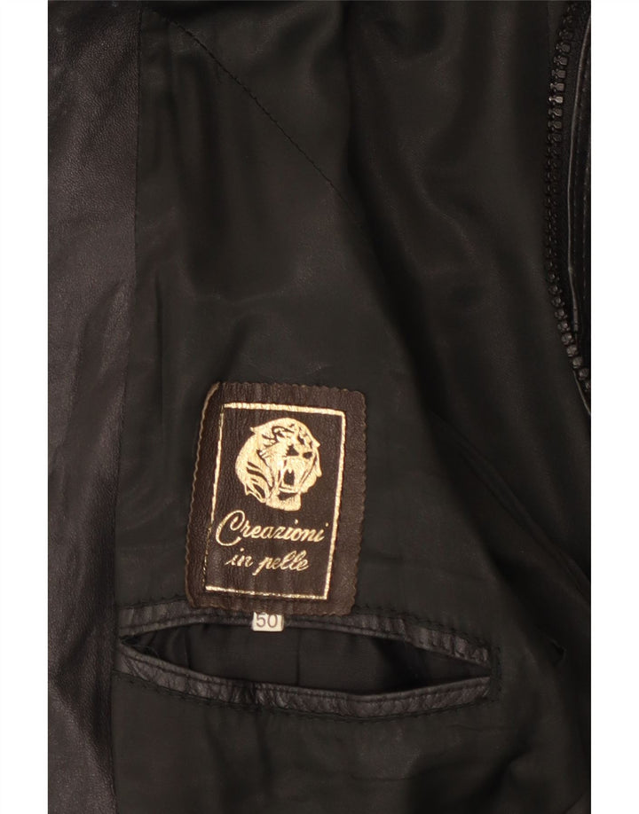 Giacca bomber da donna vintage in pelle IT 50 XL in pelle nera