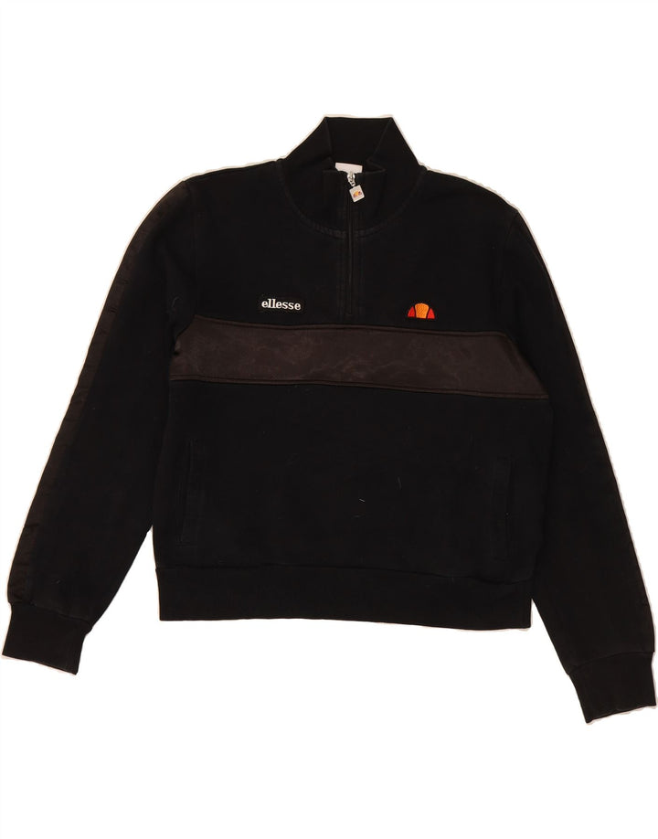 ELLESSE Womens Zip Neck Sweatshirt Jumper UK 16 Large  Black Colourblock Vintage Ellesse and Second-Hand Ellesse from Messina Hembry 
