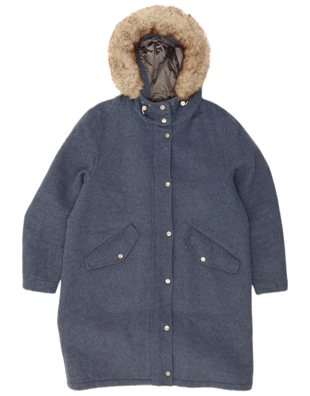 Soprabito oversize con cappuccio da donna Massimo Dutti UK 16 Large Blue Wool