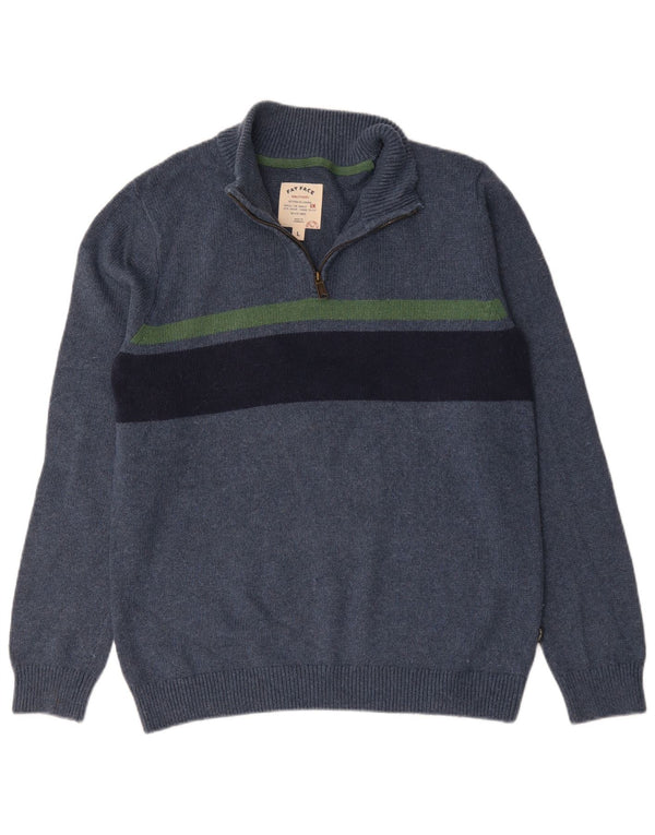Maglione da uomo con collo con zip Fat Face, grande cotone a righe blu navy