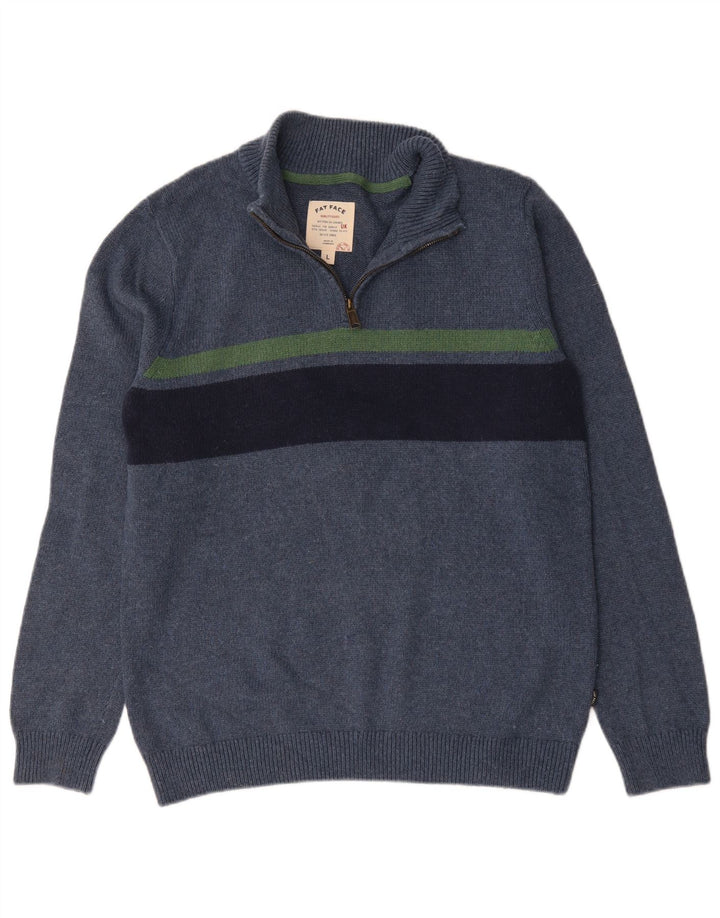 Maglione da uomo con collo con zip Fat Face, grande cotone a righe blu navy