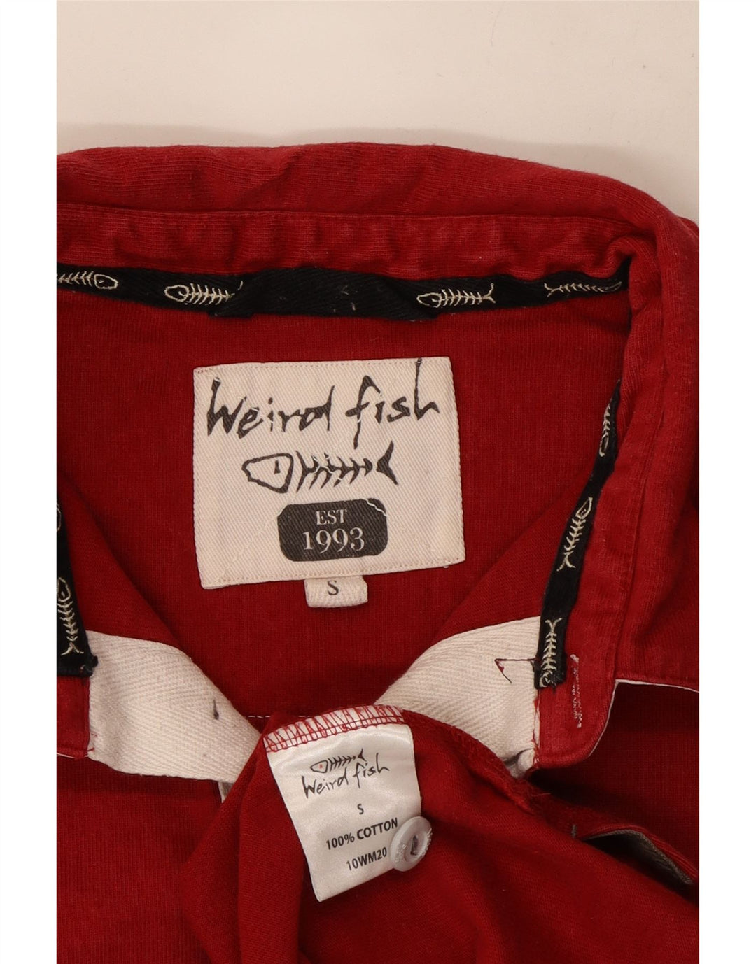 Polo grafica da uomo Weird Fish piccola in cotone color block rosso