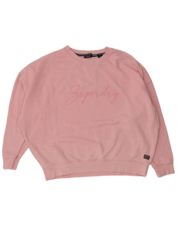 Felpa oversize con grafica da donna Superdry, maglione UK 14 grande rosa