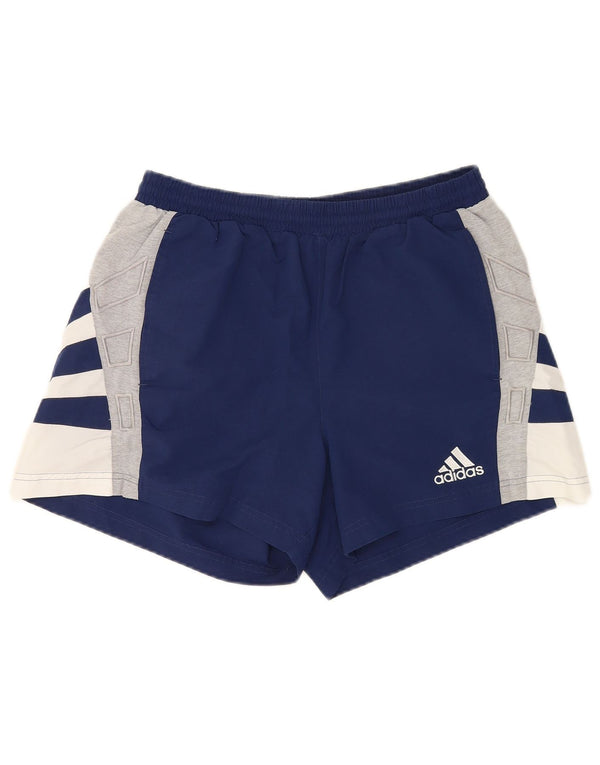 Pantaloncini sportivi da uomo Adidas Large in poliestere color block blu navy