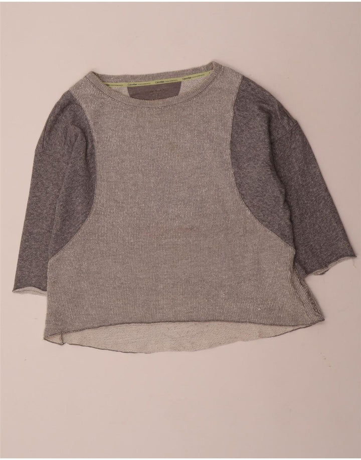 CALVIN KLEIN Top performante da donna a maniche lunghe UK 18 XL Grigio Colourblock