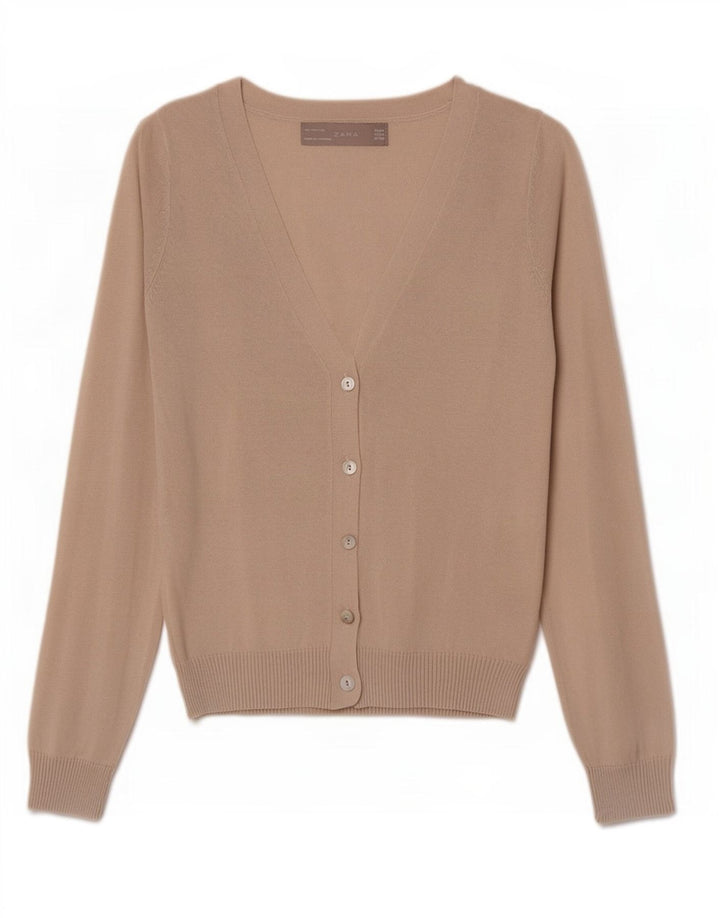 Maglione cardigan da donna Zara UK 12 Cotone beige medio