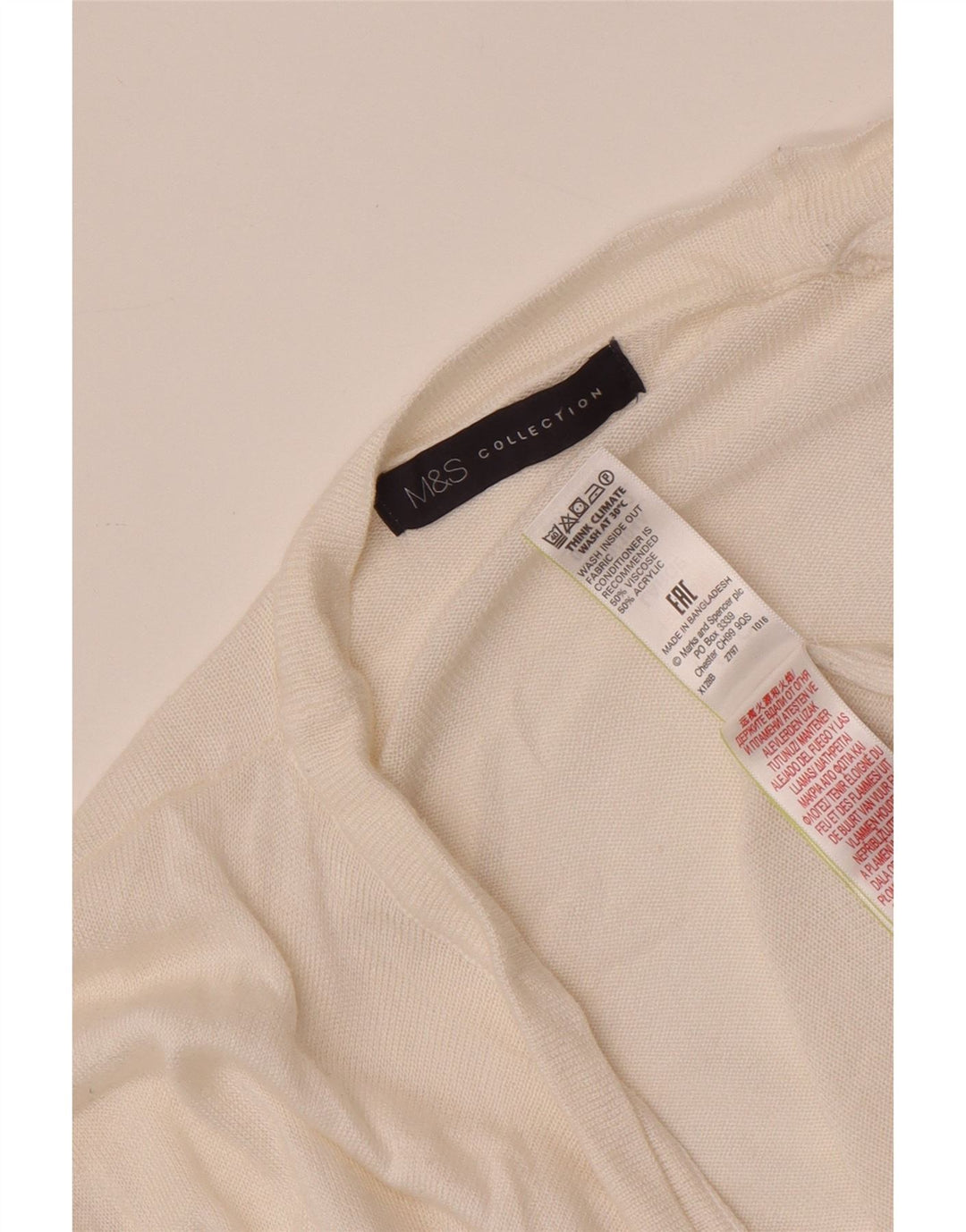 Maglione cardigan aperto da donna Marks & Spencer UK 14 grande viscosa bianca