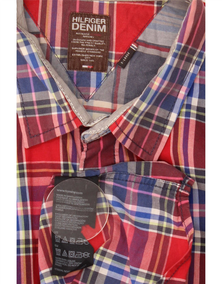 Camicia da uomo Tommy Hilfiger XL in cotone scozzese rosso