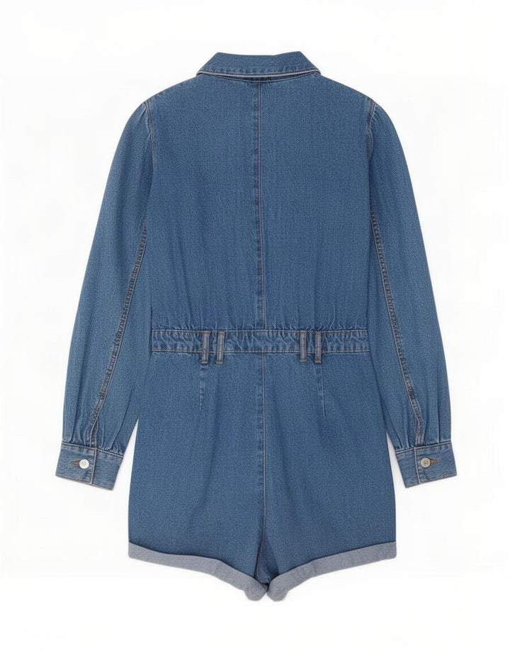 Tutina corta in denim a maniche lunghe da donna Zara UK 12 Blu medio