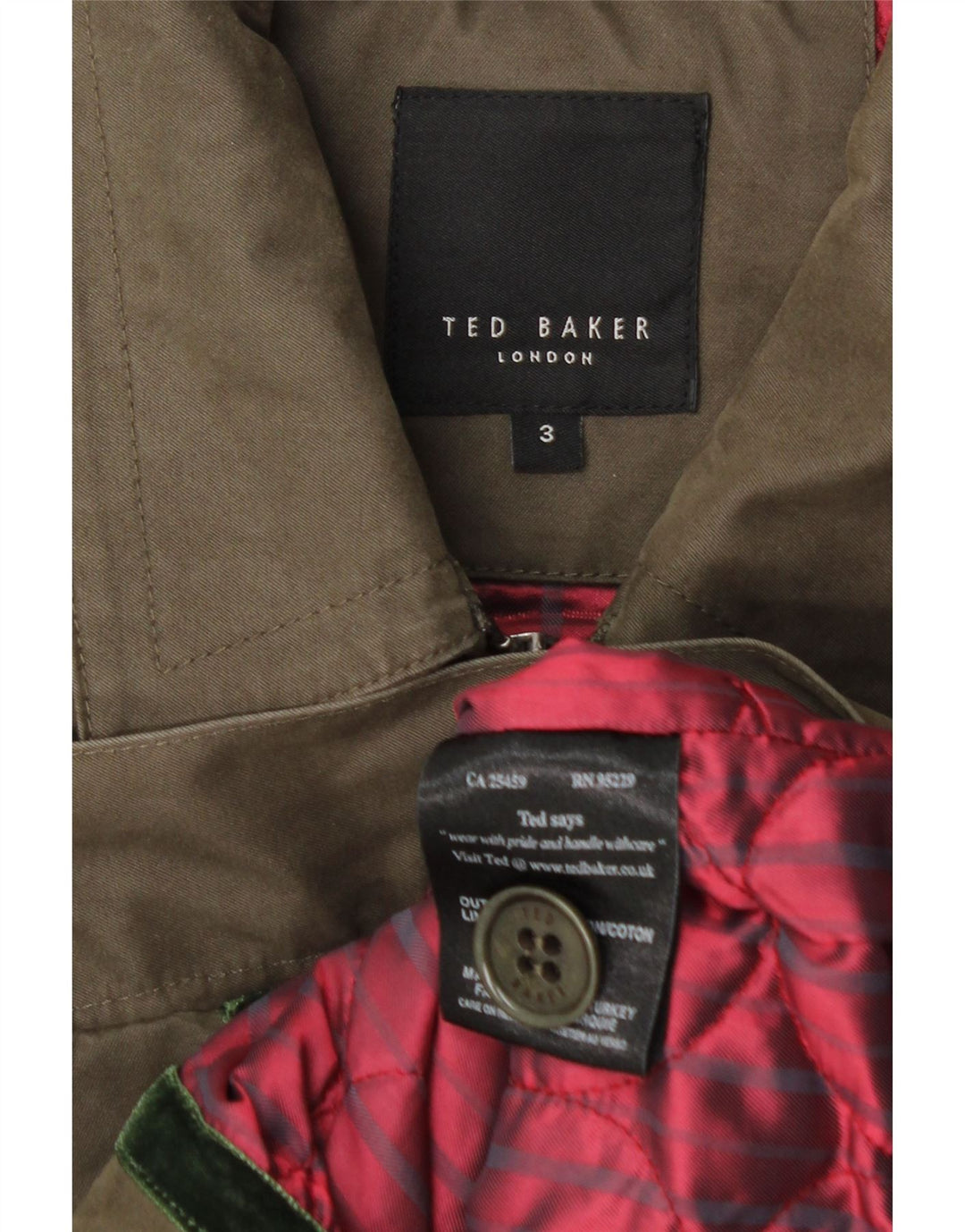 Giubbotto bomber da uomo Ted Baker taglia 3 cotone kaki medio