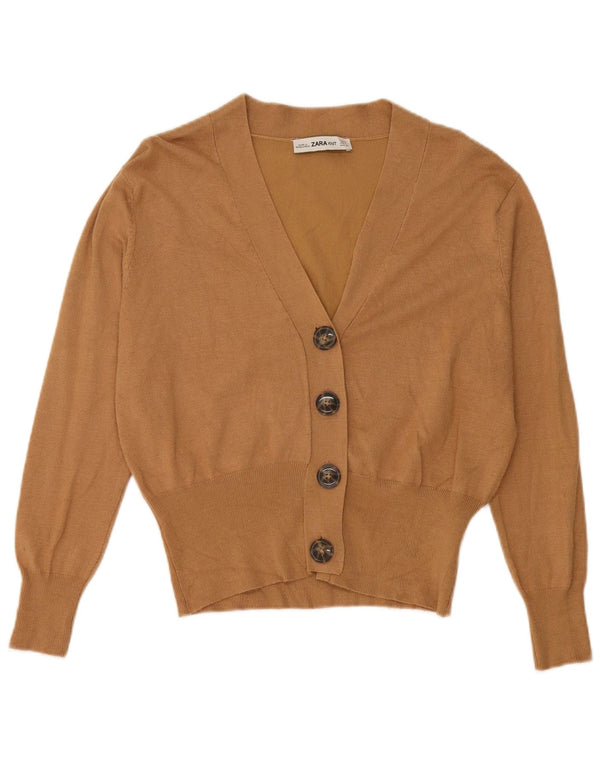 Maglione cardigan corto da donna Zara UK 10 piccolo in viscosa beige