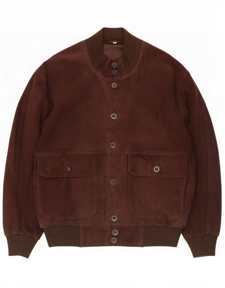 Giubbotto bomber vintage in pelle scamosciata da uomo IT 48 in pelle marrone medio