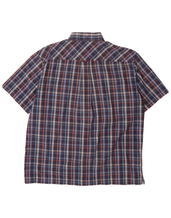 BEN SHERMAN Mens Short Sleeve Shirt Large Navy Blue Check Cotton