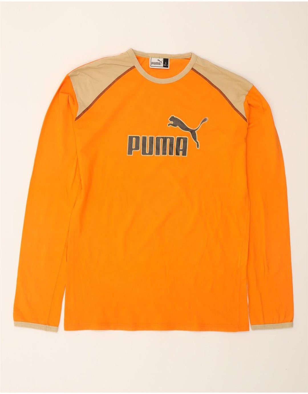 PUMA Maglietta grafica da uomo a maniche lunghe grande in cotone color block arancione