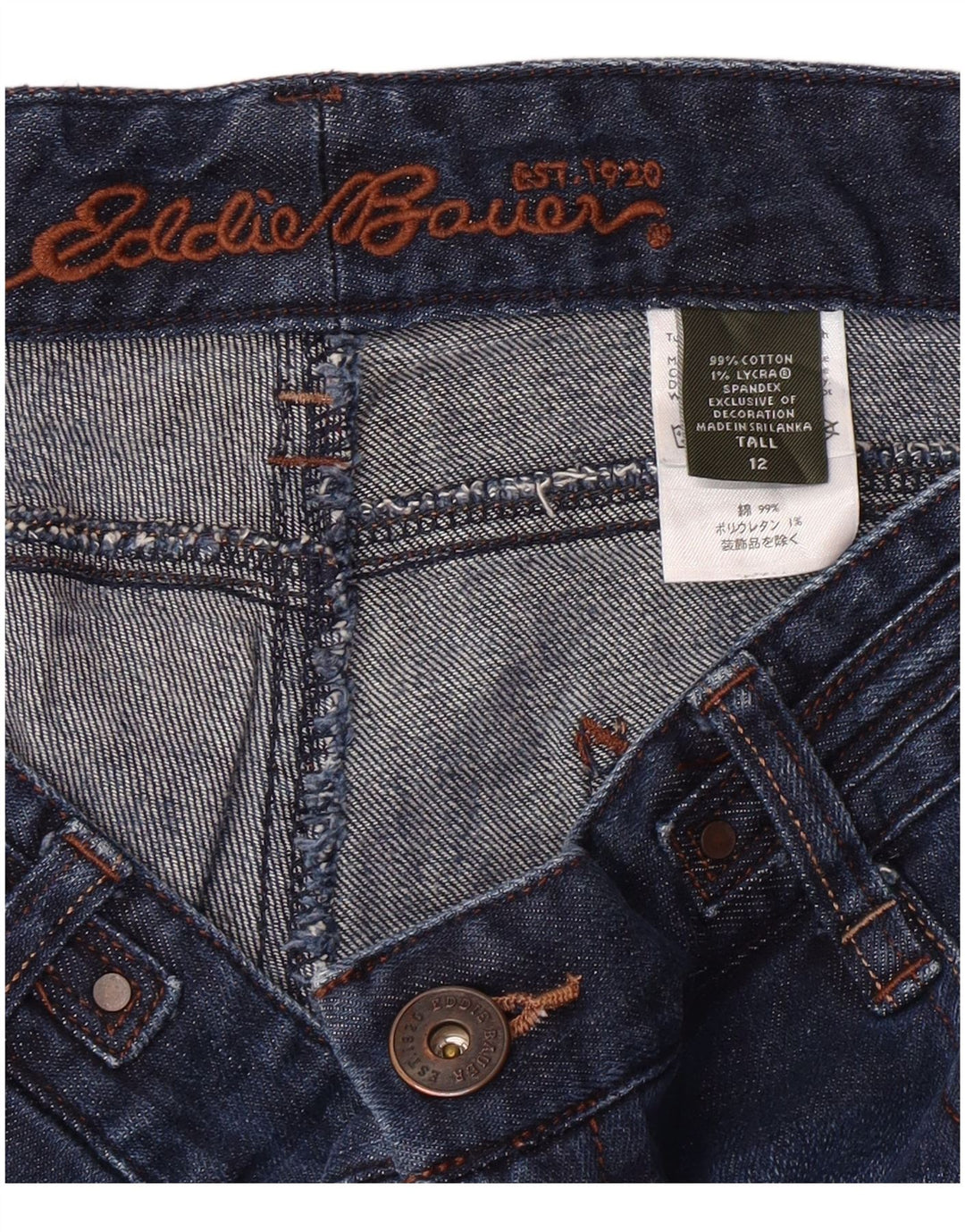 EDDIE BAUER Jeans Capri alti da donna US 12 Large W34 L23 Cotone blu navy