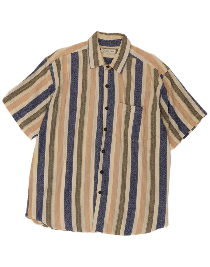 Camicia vintage da uomo a maniche corte XL in cotone a righe multicolore