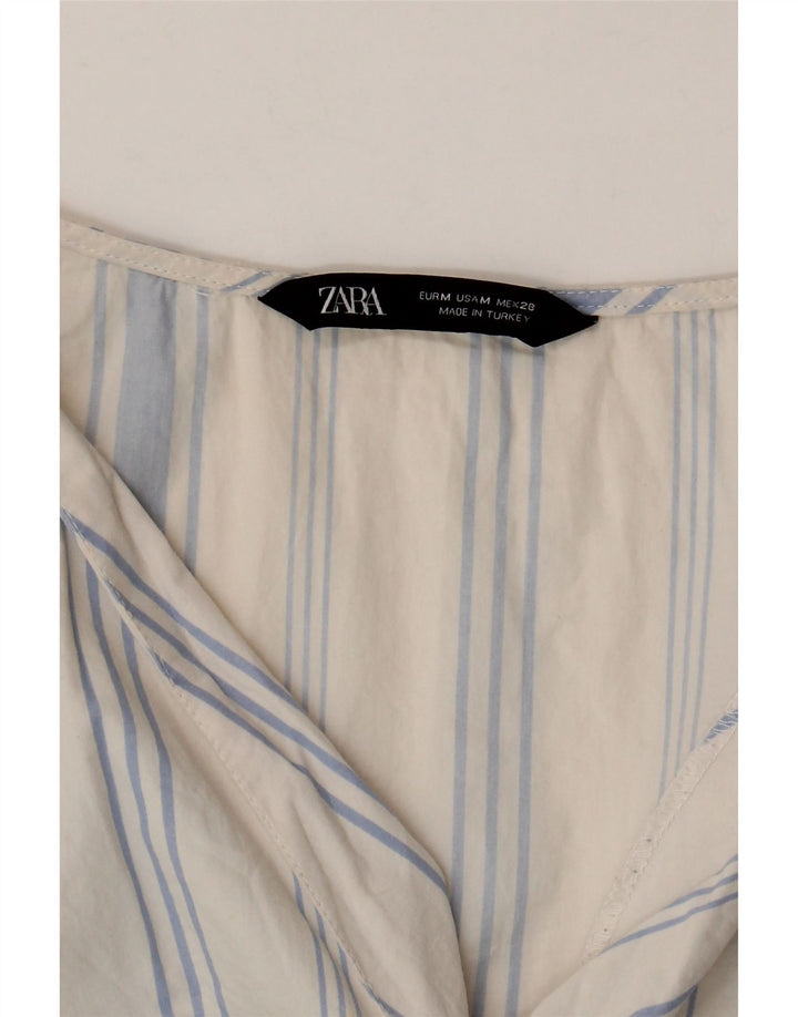 ZARA Camicetta da Donna con Maniche a 3/4 Top UK 12 Blu Medio a Righe