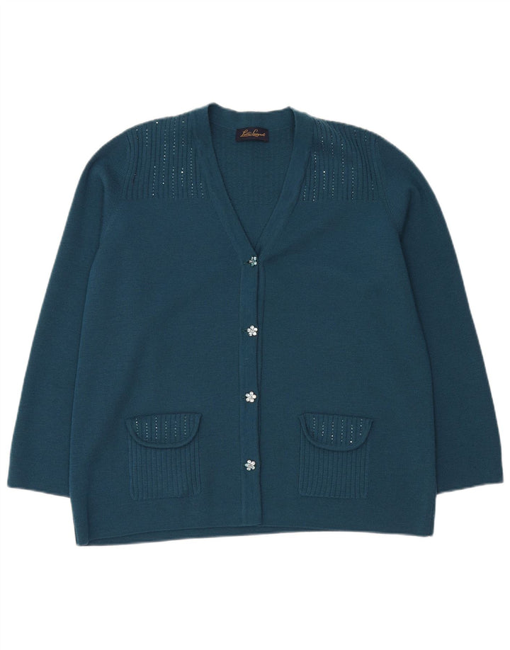 Maglione cardigan da donna Luisa Spagnoli UK 18 XL lana blu
