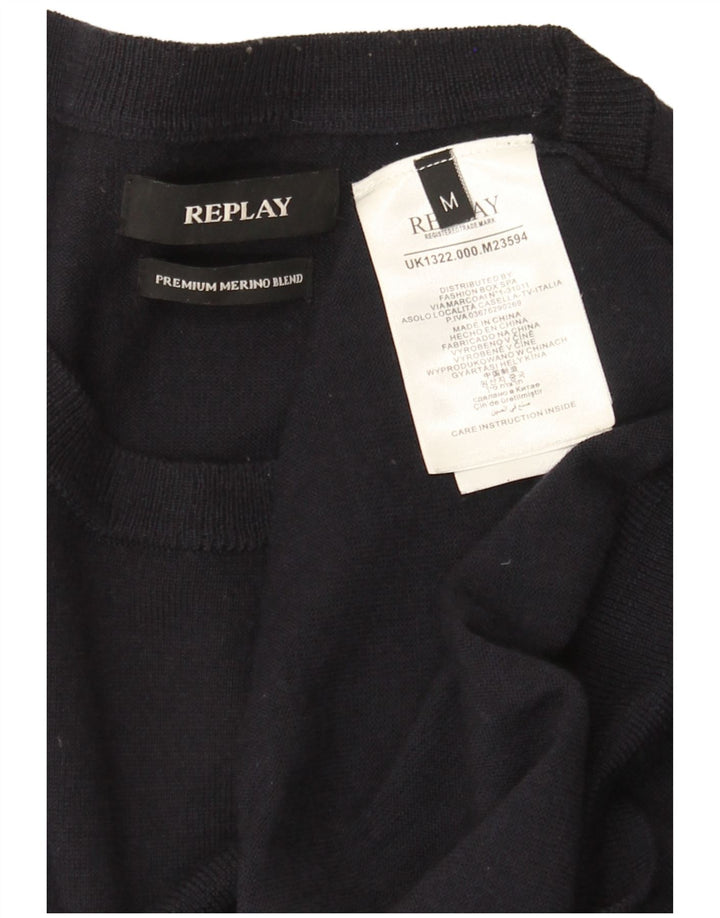 Replay Maglione da uomo girocollo in lana merino medio blu navy