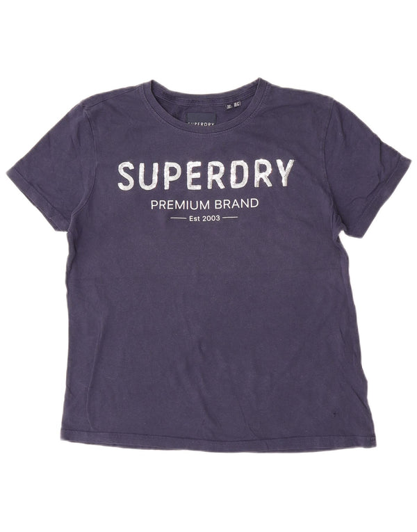 T-shirt grafica da donna Superdry Top UK 12 cotone medio blu navy