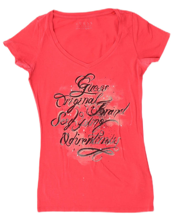T-shirt grafica da donna Guess UK 4 XS rosa cotone