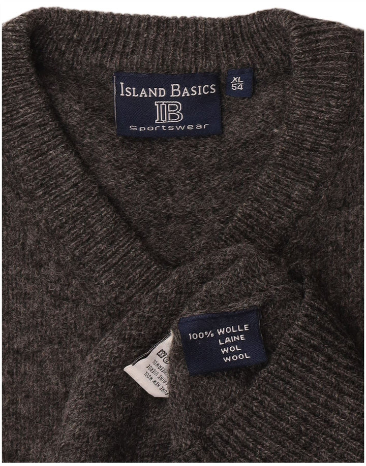 Maglione vintage da uomo con scollo a V IT 54 XL in lana grigia