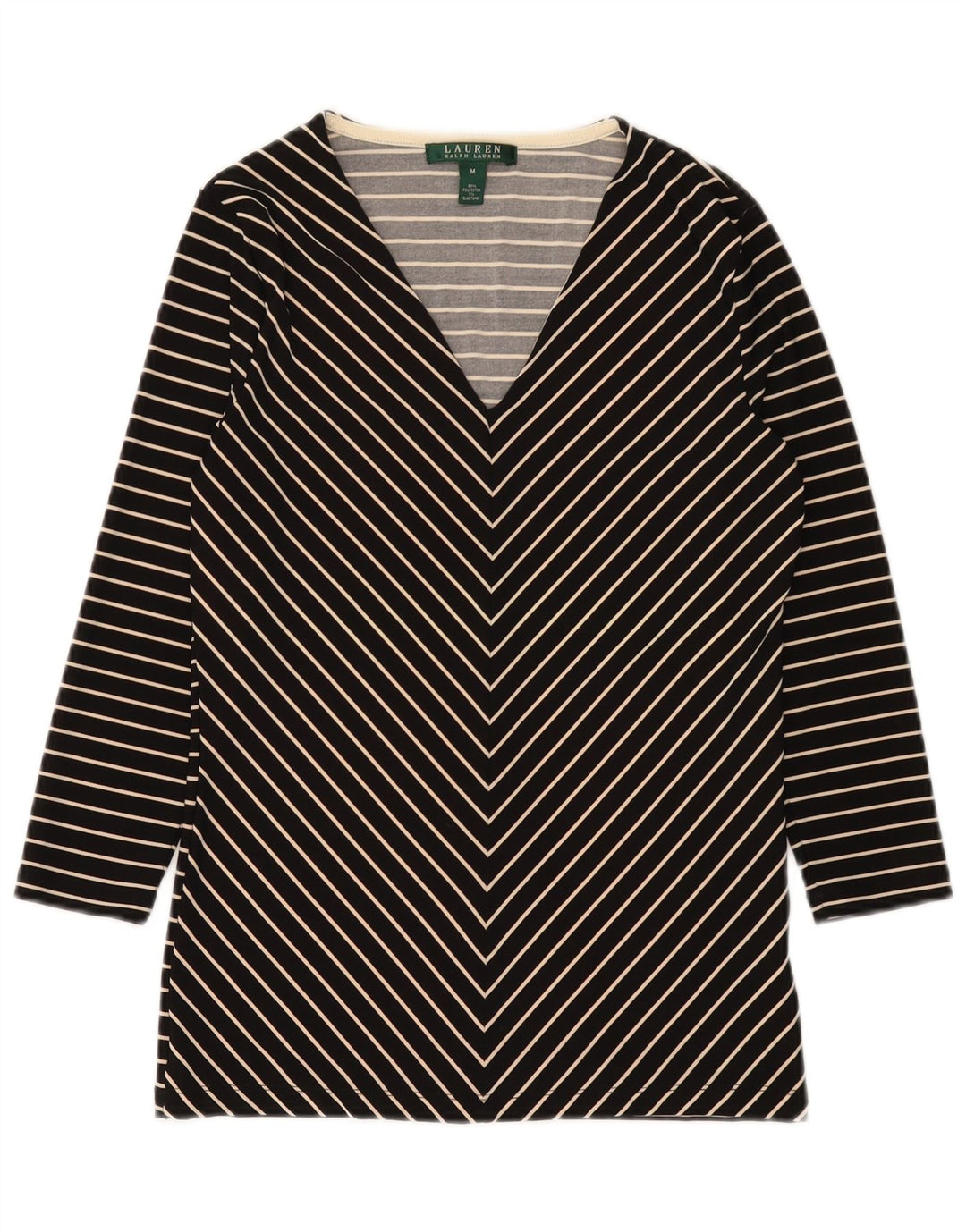 Top tunica manica 3/4 da donna Ralph Lauren UK 12 Chevron medio nero