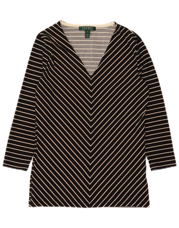 Top tunica manica 3/4 da donna Ralph Lauren UK 12 Chevron medio nero