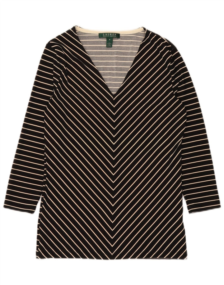 Top tunica manica 3/4 da donna Ralph Lauren UK 12 Chevron medio nero