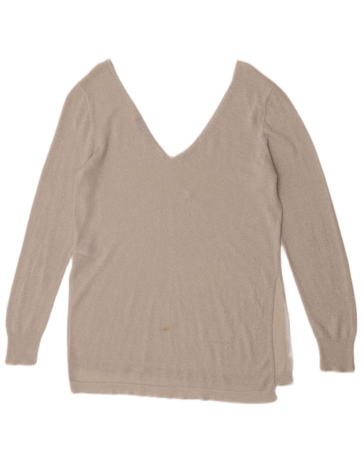 Top da donna a maniche lunghe Oasis UK 16 grande viscosa chiazzata grigia
