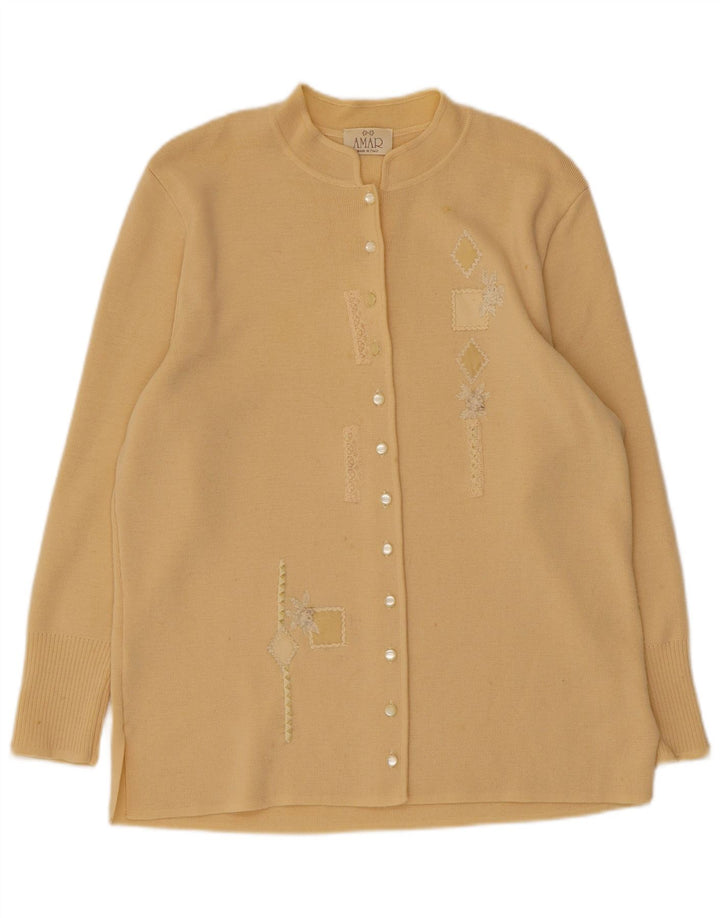 Maglione cardigan da donna vintage UK 16 grande lana beige