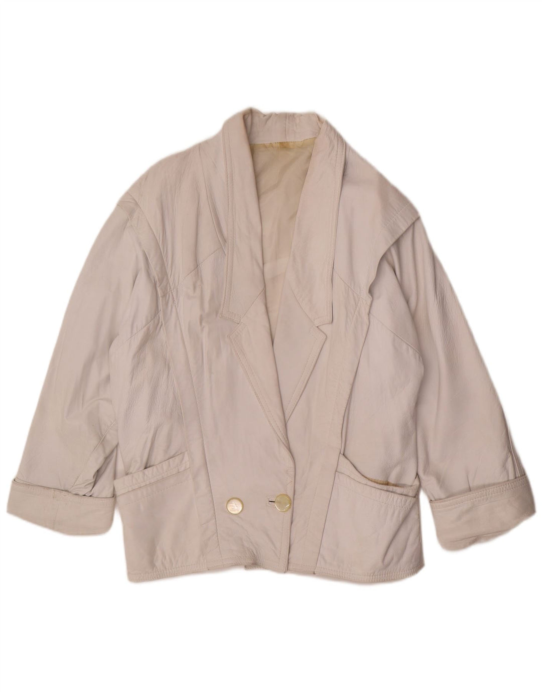 Giacca blazer doppiopetto oversize da donna vintage UK 14 bianca media