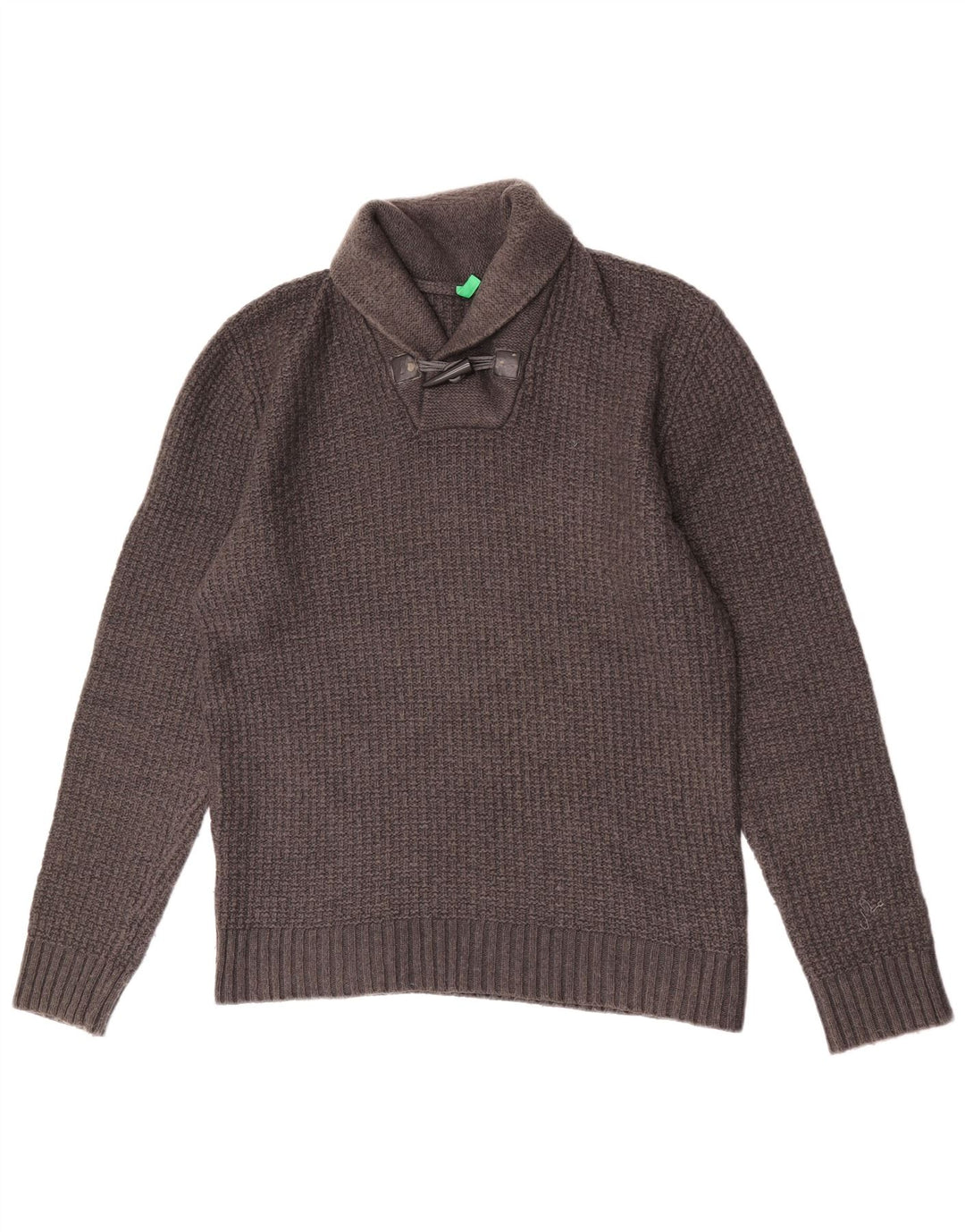Maglione da uomo Benetton con collo a scialle, grande, in lana grigia