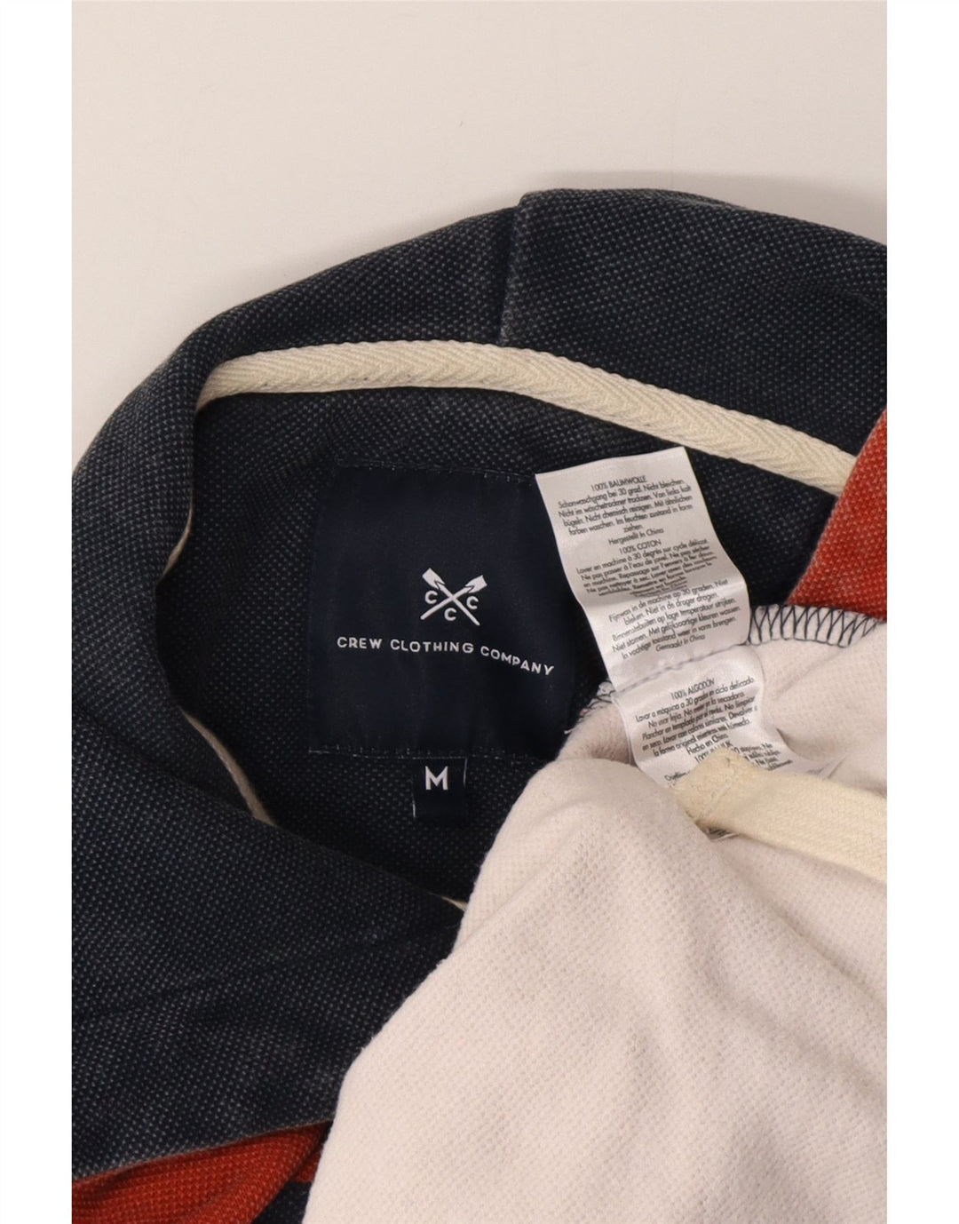 CREW CLOTHING Maglione con cappuccio da uomo in cotone a righe rosse medie